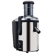آبمیوه‌گیری کنوود مدل JEM500SS با بدنه استیل ضدزنگ و طراحی جمع‌وجور روی کابینت آشپزخانه