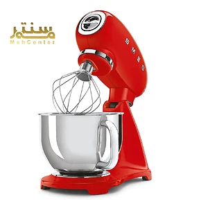 این تصویر یک دستگاه همزن برقی (میکسر)  با طراحی  جالب و  قدیمی  (به اصطلاح  "رترو")  را  نشان می‌دهد.
