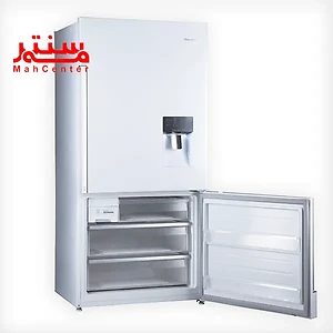 یخچال فریزر دیپوینت مدل باس پرو رنگ سفید که درب فریزر آن به سمت راست باز است و 3 کشوی فریزر آن مشخص است.