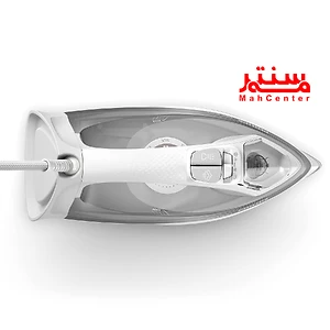 اتو بخار فیلیپس مدل DST5010 با بدنه سفید و خاکستری، طراحی ارگونومیک و کفی سرامیکی SteamGlide Plus برای حرکت روان روی پارچه.